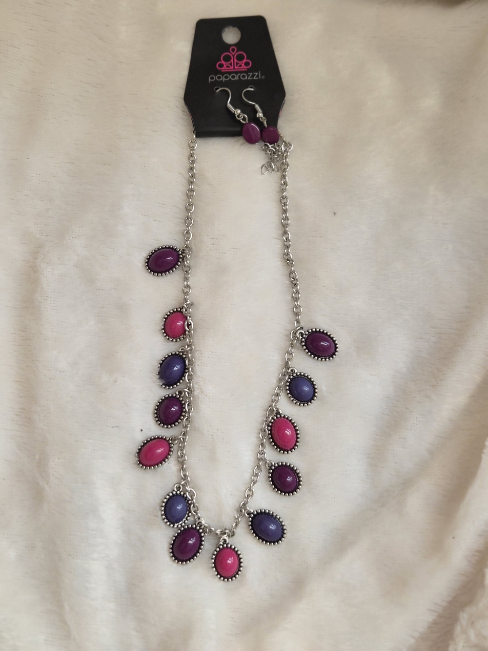 Paparazzi Pink Purple Statement Necklace Set w Earrings NWT